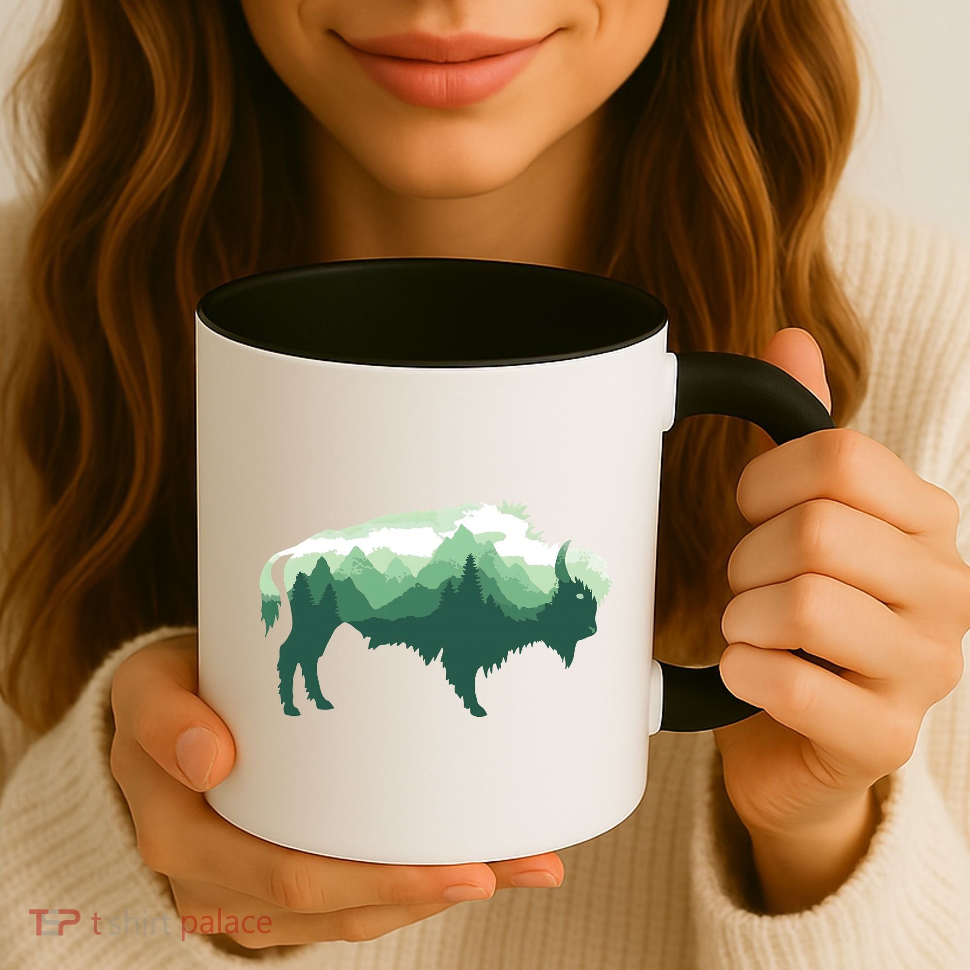 Bison Buffalo Double Exposure Surreal Wildlife Native Animal Coffee Mug