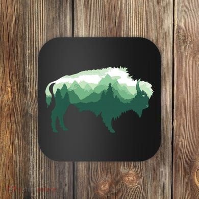 Bison Buffalo Double Exposure Surreal Wildlife Native Animal Coaster