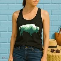 Bison Buffalo Double Exposure Surreal Wildlife Native Animal Women's Tank Top thumb 2