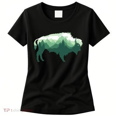 Bison Buffalo Double Exposure Surreal Wildlife Native Animal Women's T-Shirt