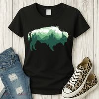 Bison Buffalo Double Exposure Surreal Wildlife Native Animal Women's T-Shirt thumb 3