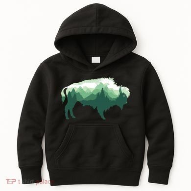 Bison Buffalo Double Exposure Surreal Wildlife Native Animal Kids Hoodie