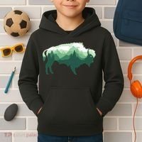 Bison Buffalo Double Exposure Surreal Wildlife Native Animal Kids Hoodie thumb 2