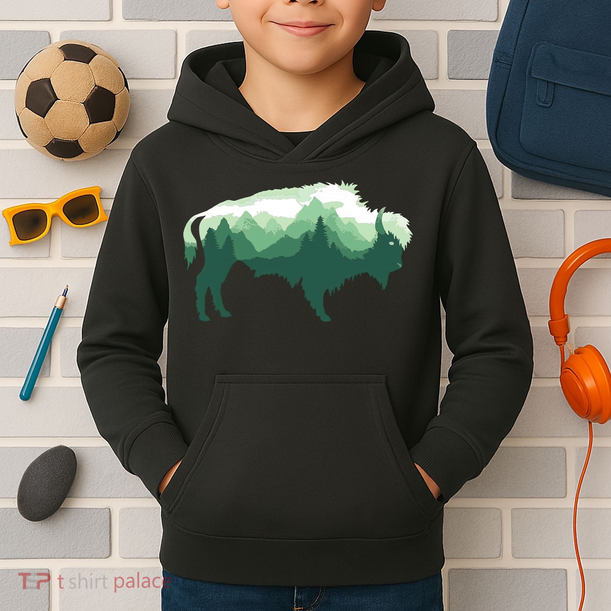 Bison Buffalo Double Exposure Surreal Wildlife Native Animal Kids Hoodie