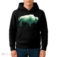 Bison Buffalo Double Exposure Surreal Wildlife Native Animal Kids Hoodie thumb 4