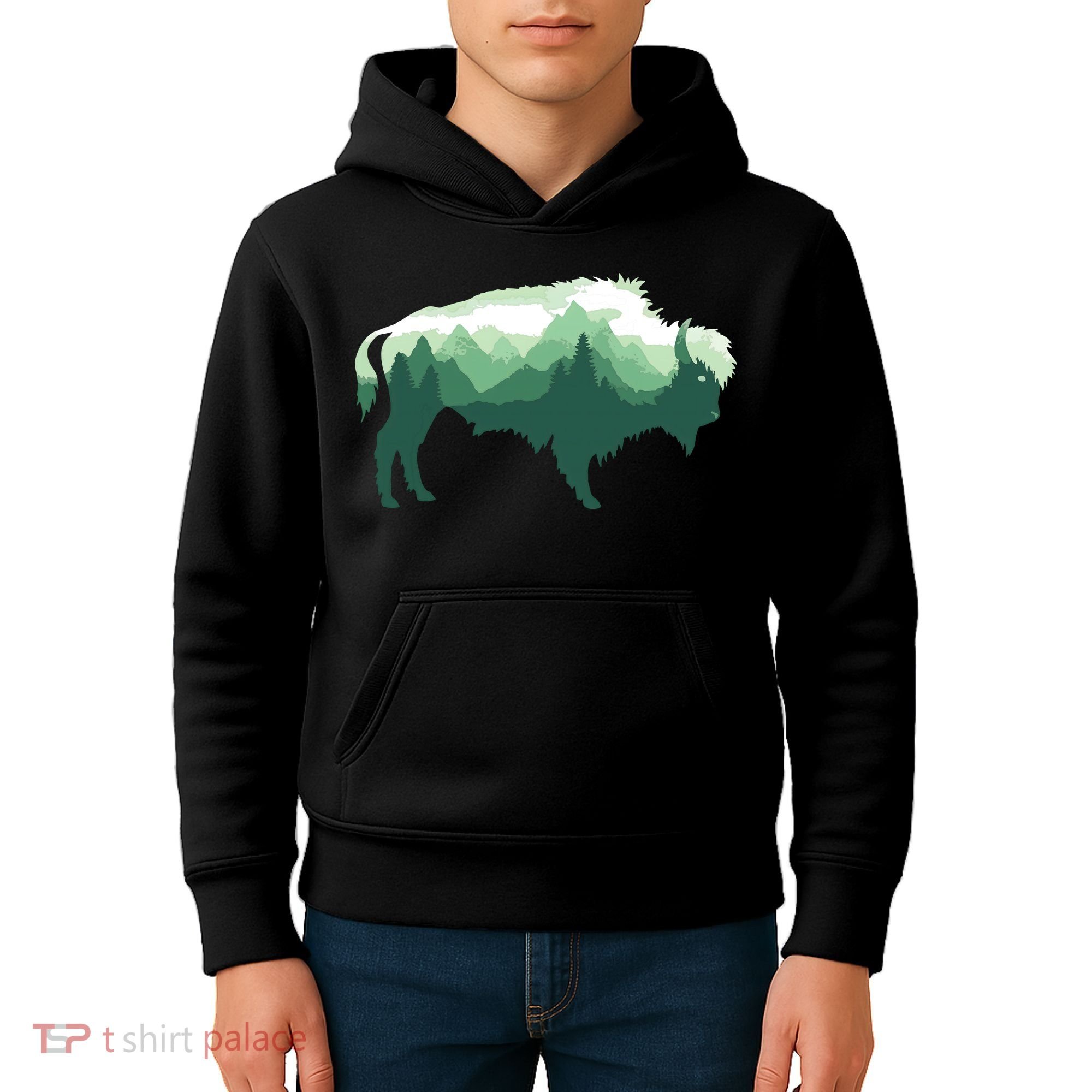 Bison Buffalo Double Exposure Surreal Wildlife Native Animal Kids Hoodie