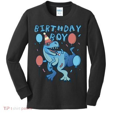 Birthday Boy Dinosaur Celebration Kids Long Sleeve Shirt