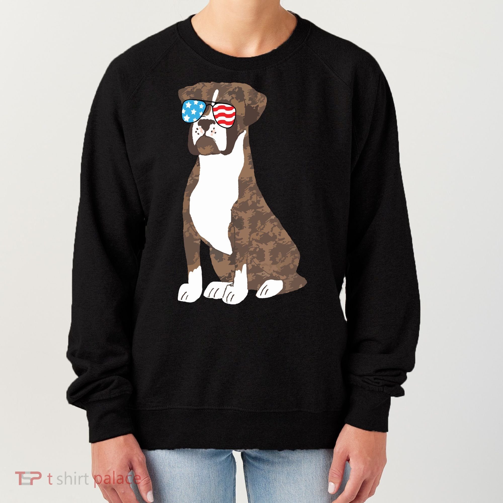 Brindle Boxer Dog Lovers July 4th Patriotic USA Sunglasses Women's Sweatshirt