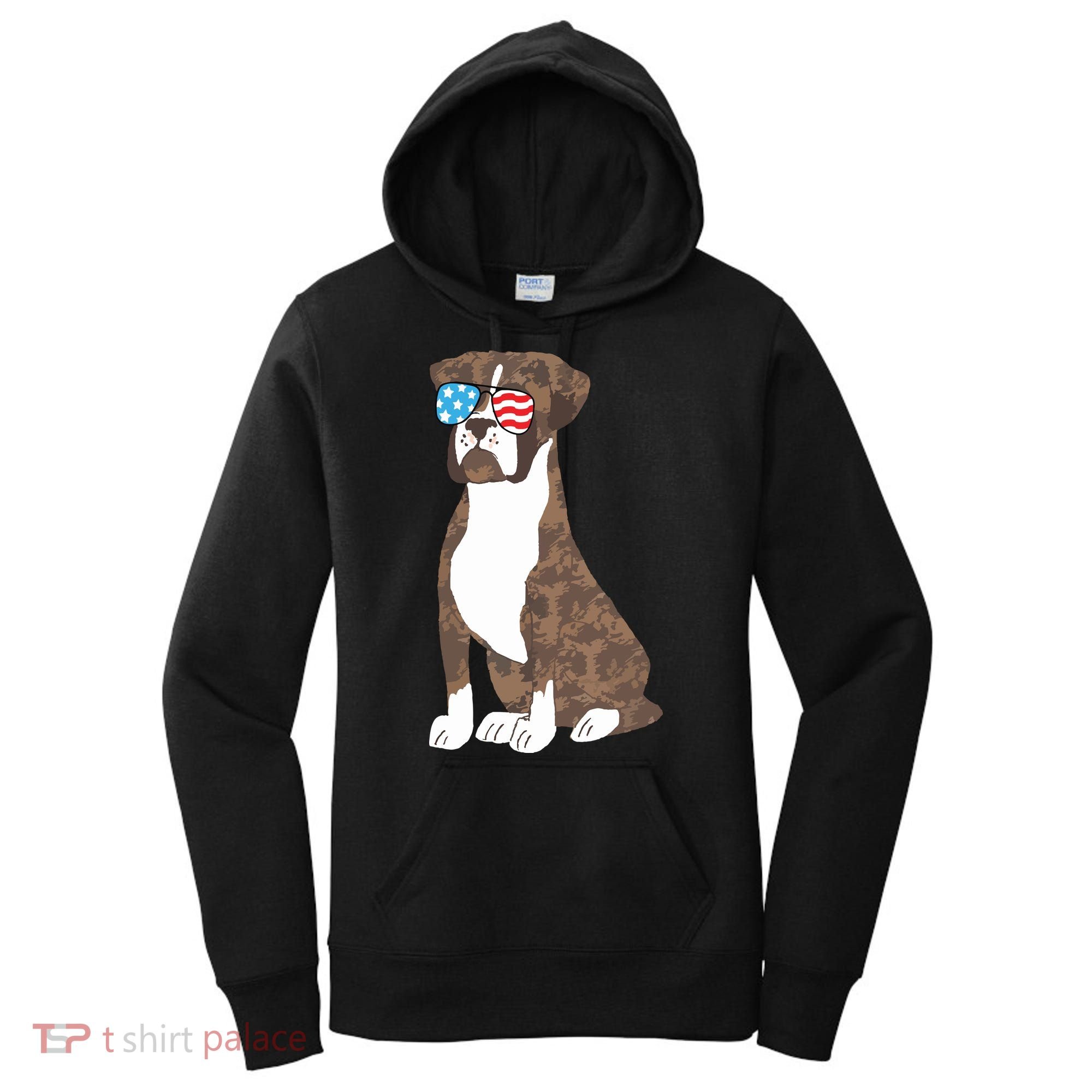 Brindle Boxer Dog Lovers July 4th Patriotic USA Sunglasses Women's Hoodie