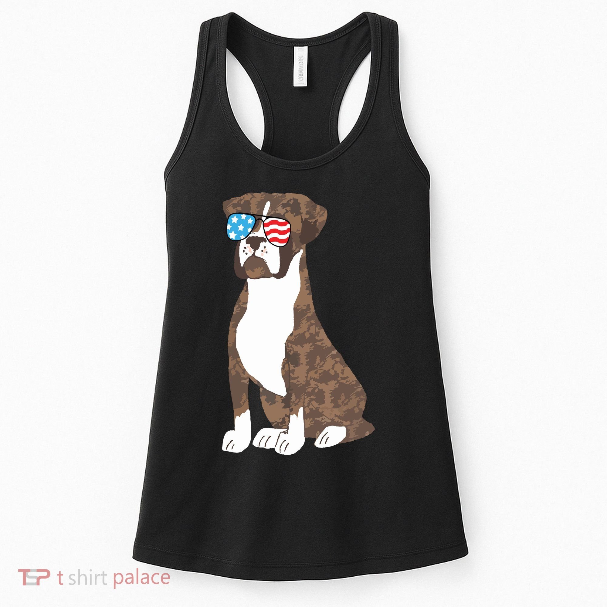 Brindle Boxer Dog Lovers July 4th Patriotic USA Sunglasses Women's Tank Top