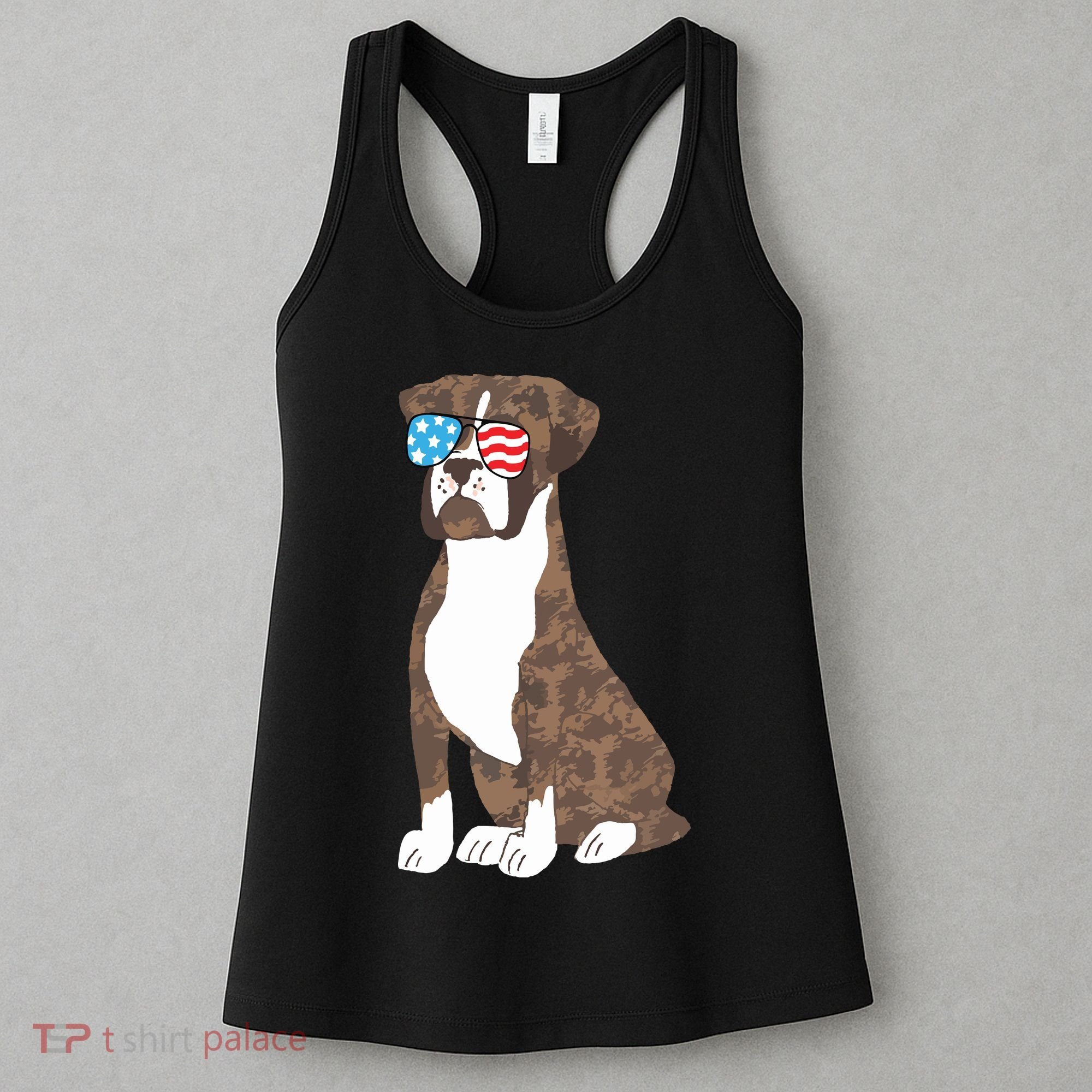 Brindle Boxer Dog Lovers July 4th Patriotic USA Sunglasses Women's Tank Top