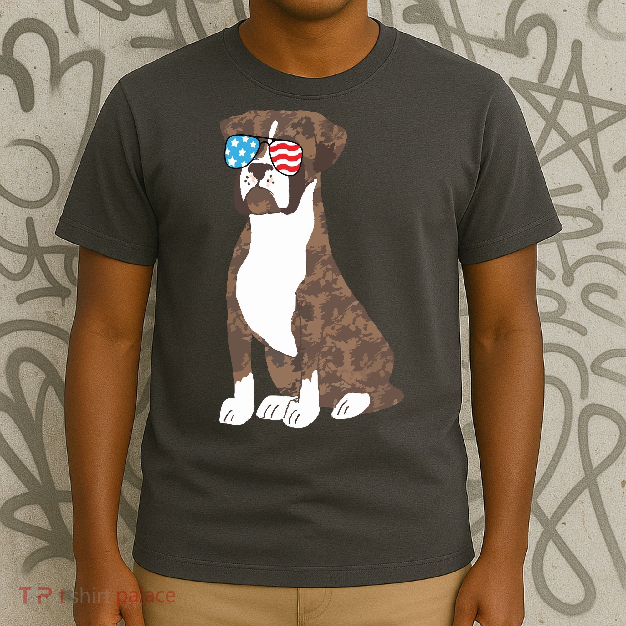 Brindle Boxer Dog Lovers July 4th Patriotic USA Sunglasses T-Shirt