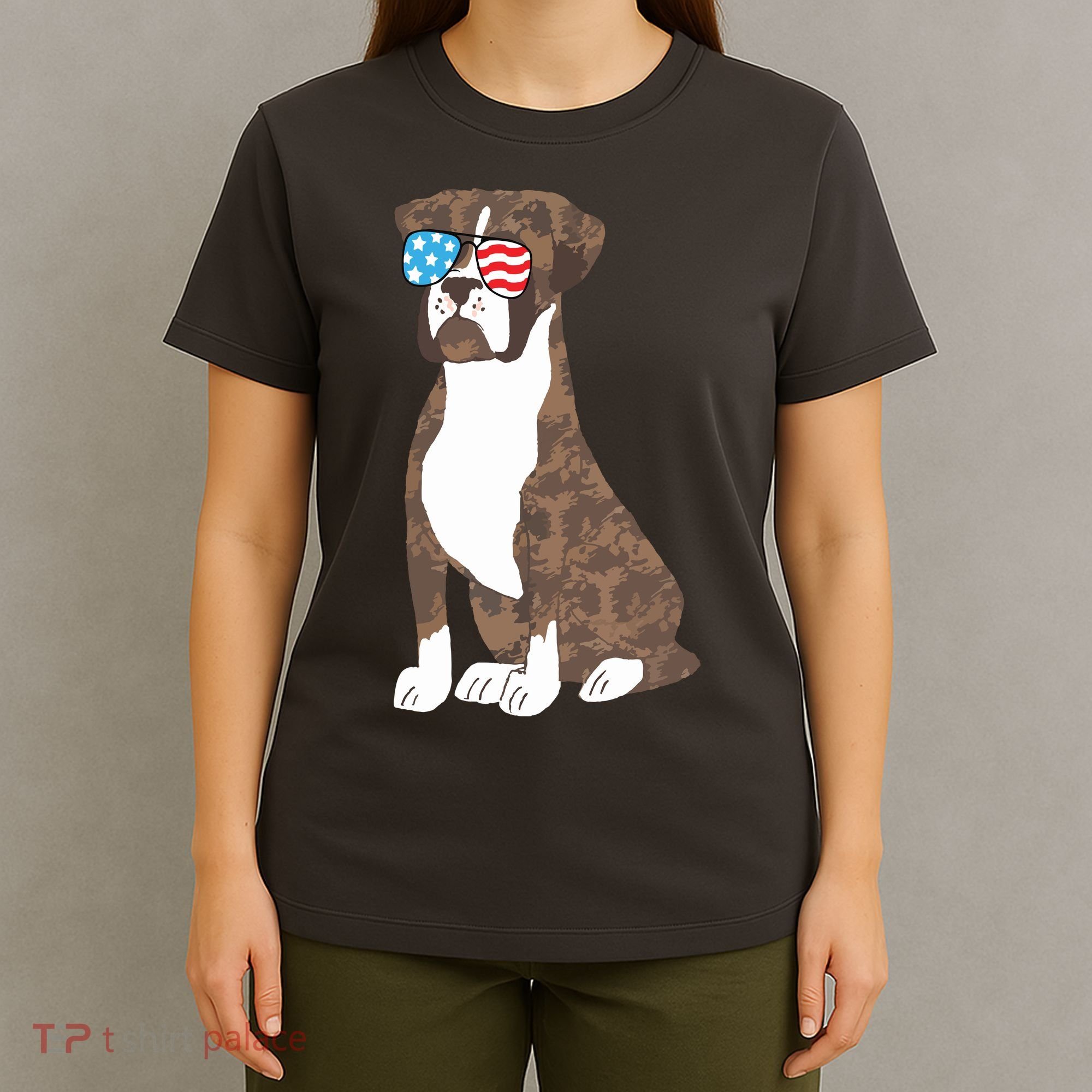 Brindle Boxer Dog Lovers July 4th Patriotic USA Sunglasses T-Shirt
