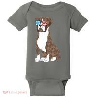 Brindle Boxer Dog Lovers July 4th Patriotic USA Sunglasses Baby Bodysuit thumb 0