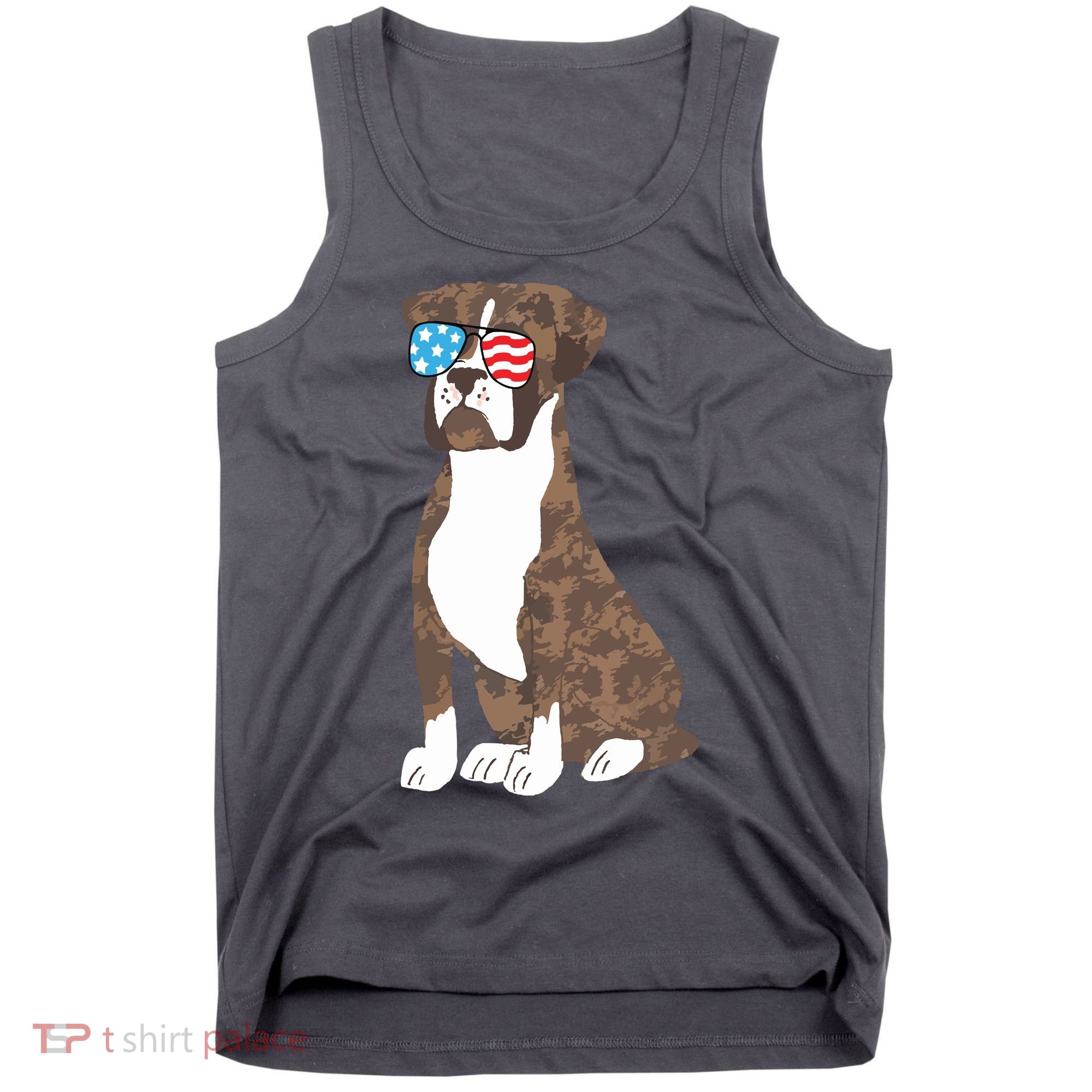 Brindle Boxer Dog Lovers July 4th Patriotic USA Sunglasses Tank Top