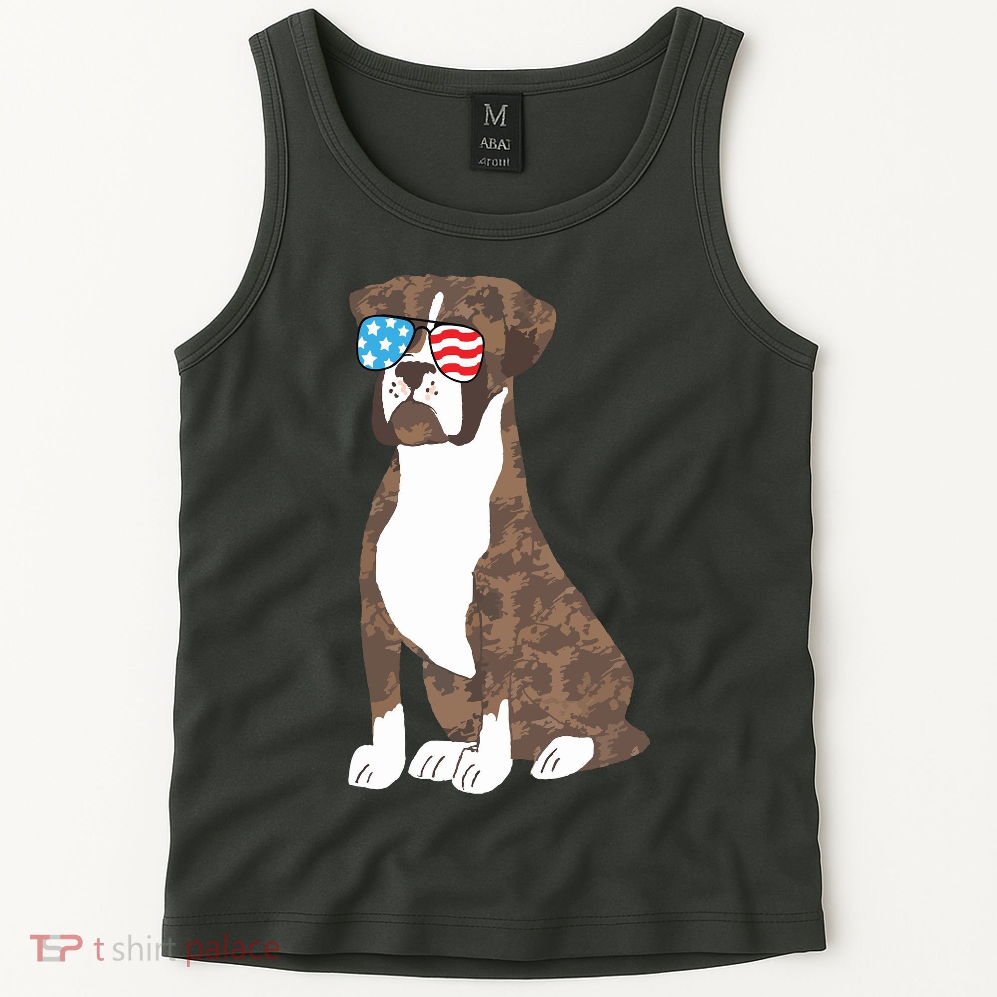 Brindle Boxer Dog Lovers July 4th Patriotic USA Sunglasses Tank Top