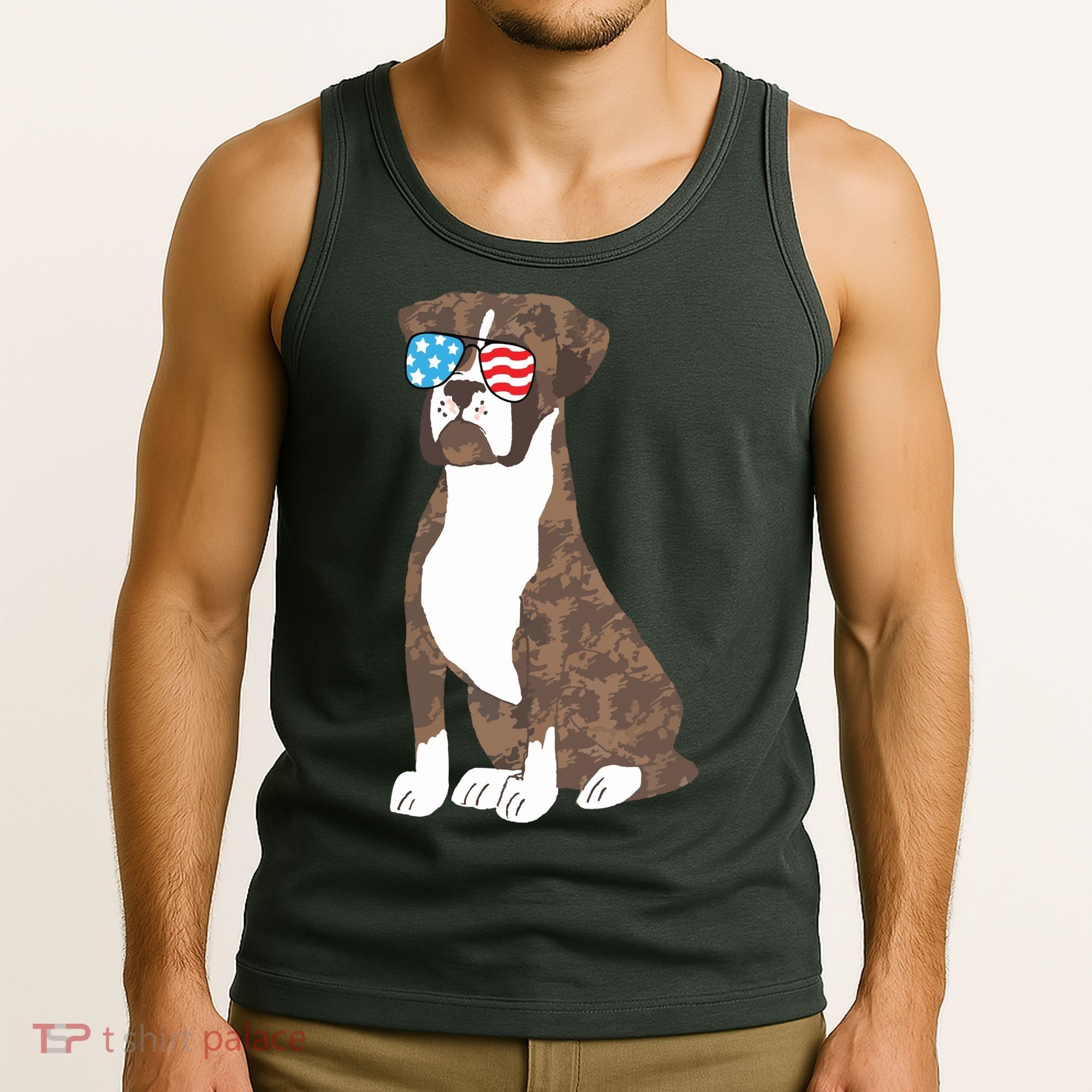 Brindle Boxer Dog Lovers July 4th Patriotic USA Sunglasses Tank Top