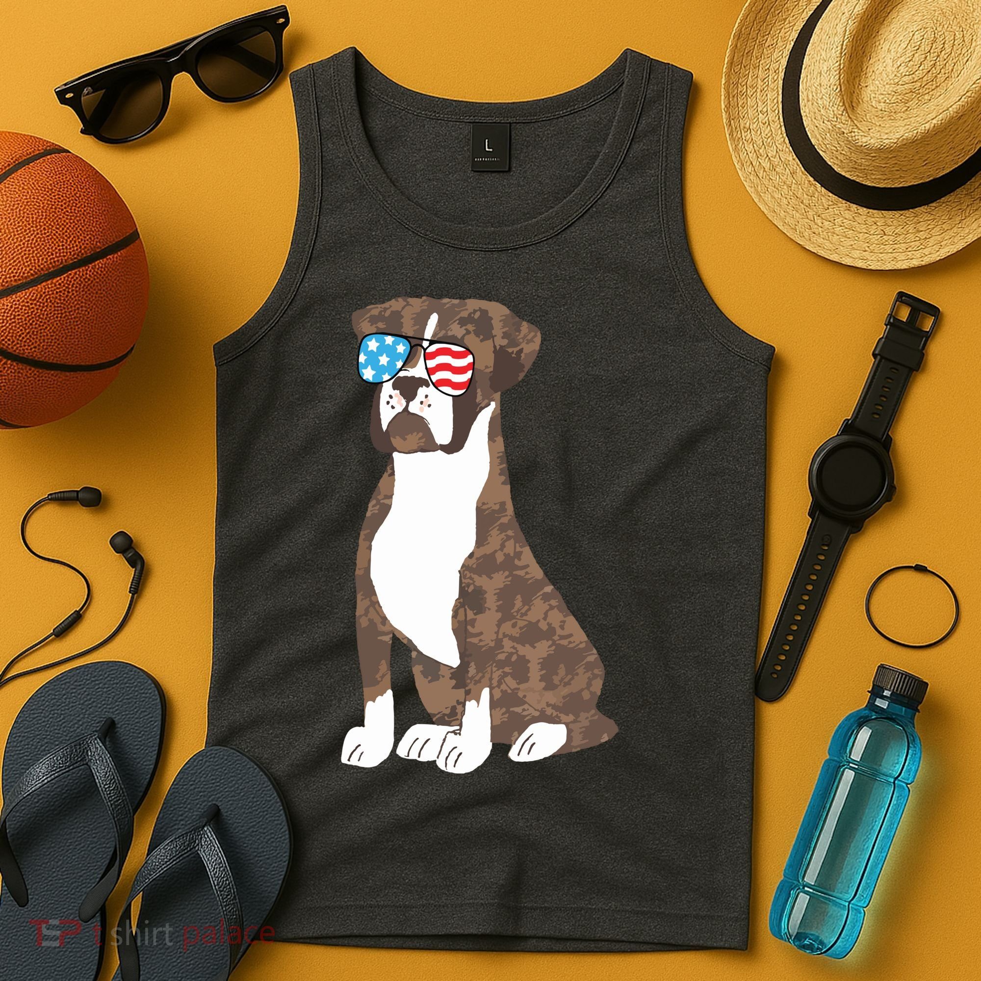 Brindle Boxer Dog Lovers July 4th Patriotic USA Sunglasses Tank Top