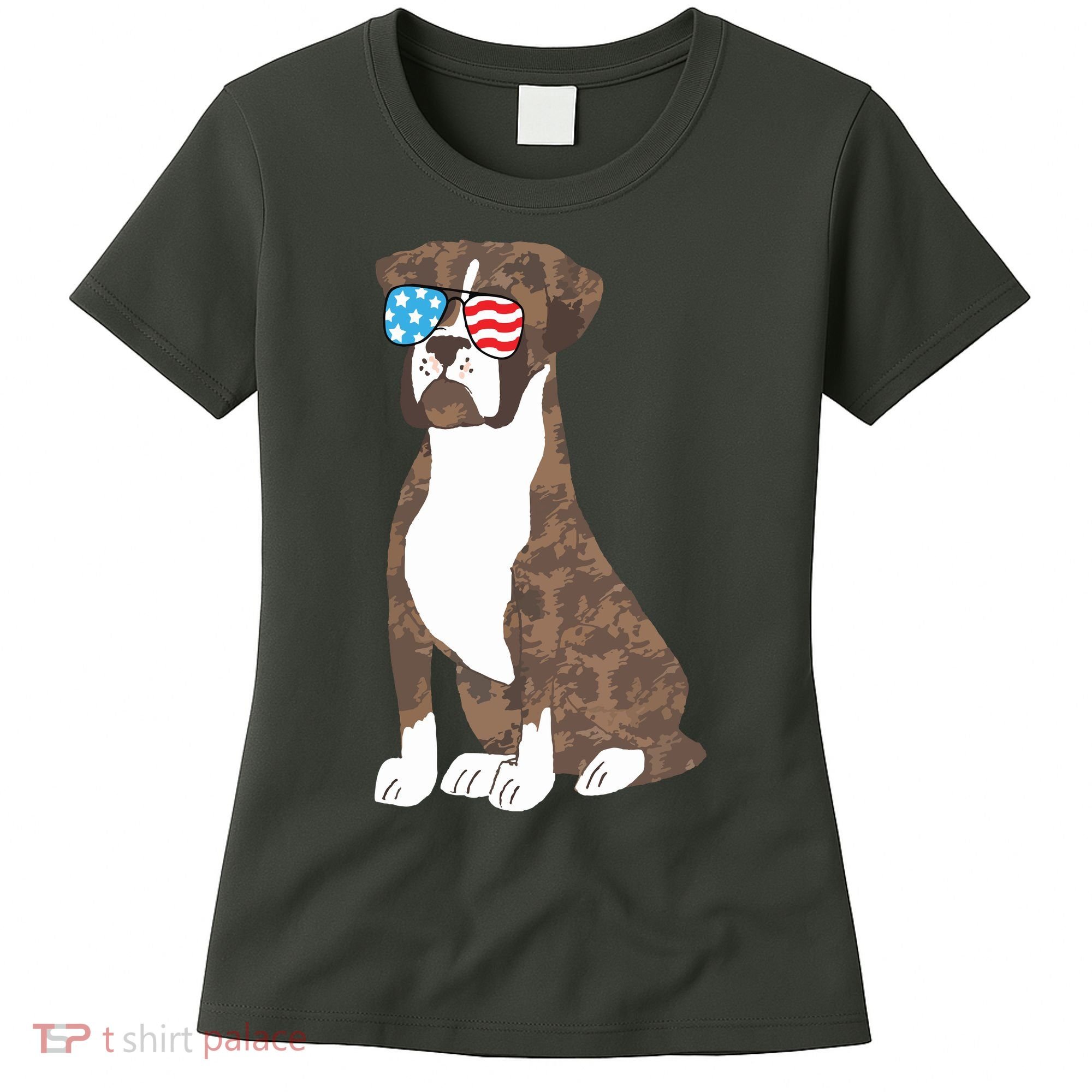 Brindle Boxer Dog Lovers July 4th Patriotic USA Sunglasses Women's T-Shirt
