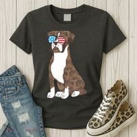 Brindle Boxer Dog Lovers July 4th Patriotic USA Sunglasses Women's T-Shirt thumb 3
