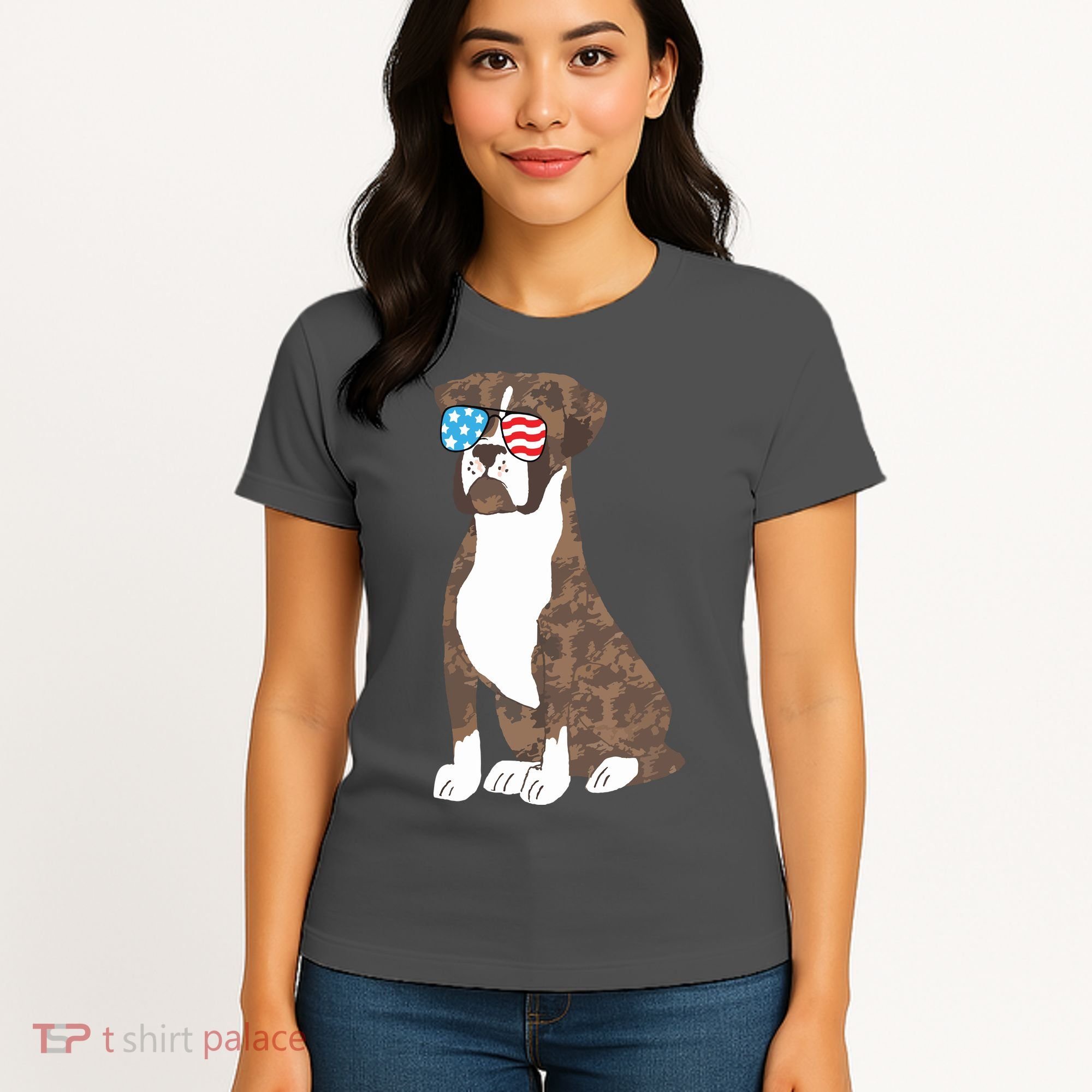 Brindle Boxer Dog Lovers July 4th Patriotic USA Sunglasses Women's T-Shirt