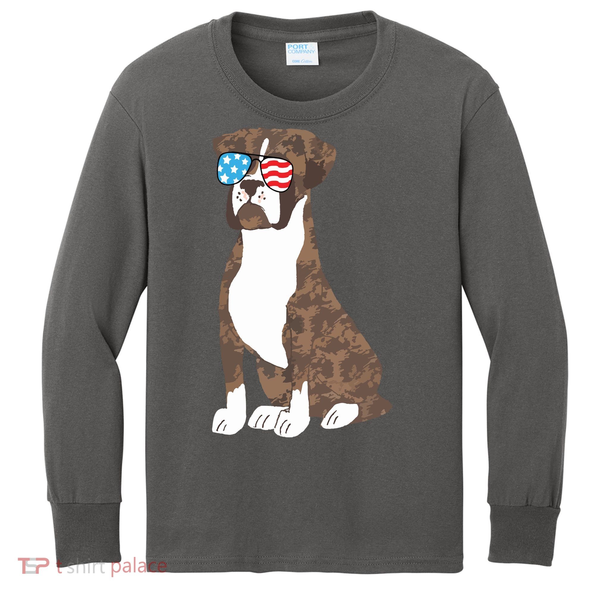 Brindle Boxer Dog Lovers July 4th Patriotic USA Sunglasses Kids Long Sleeve Shirt