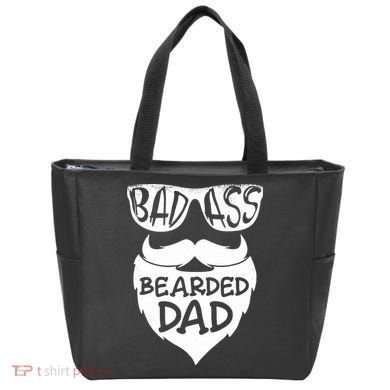 Badass Bearded Dad Shirts Father Papa With Beard Tote Bag