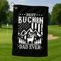 Best Buckin Dad Funny Hunter Father American Flag Gift Golf Towel thumb 1