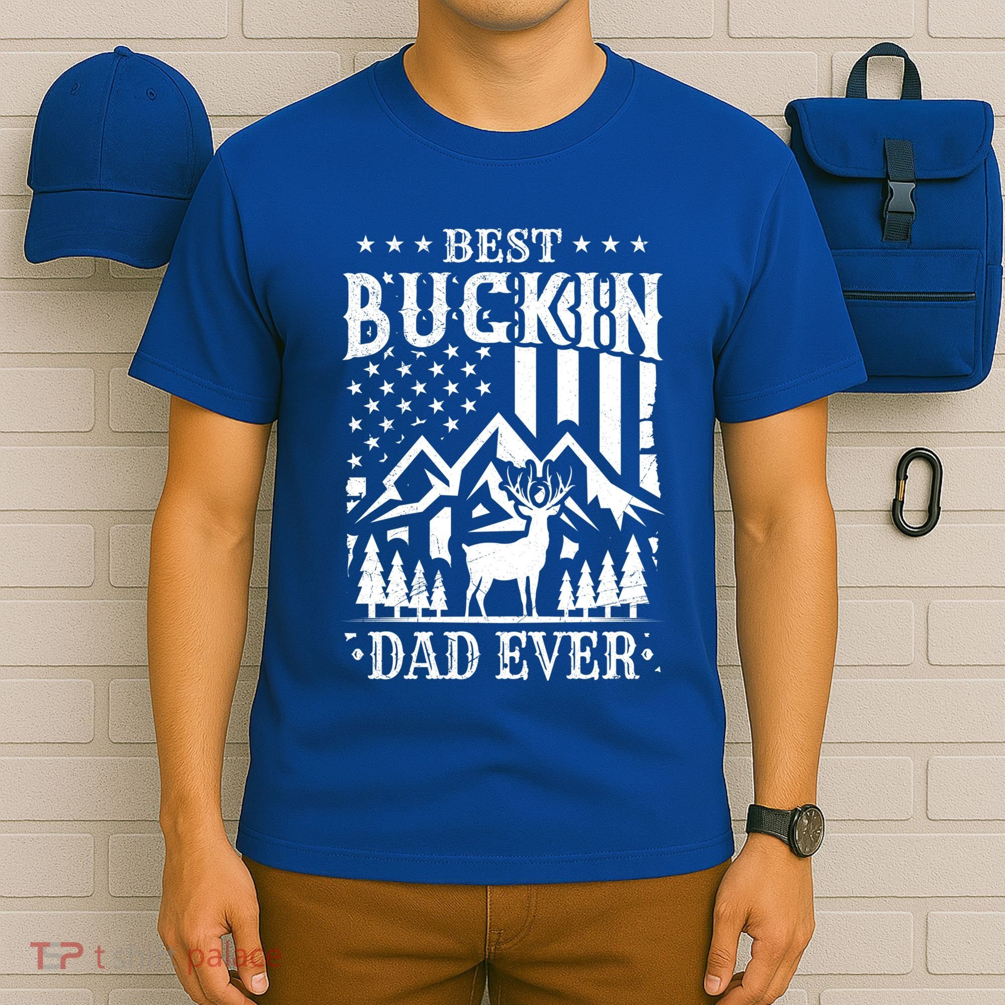 Best Buckin Dad Funny Hunter Father American Flag Gift T-Shirt