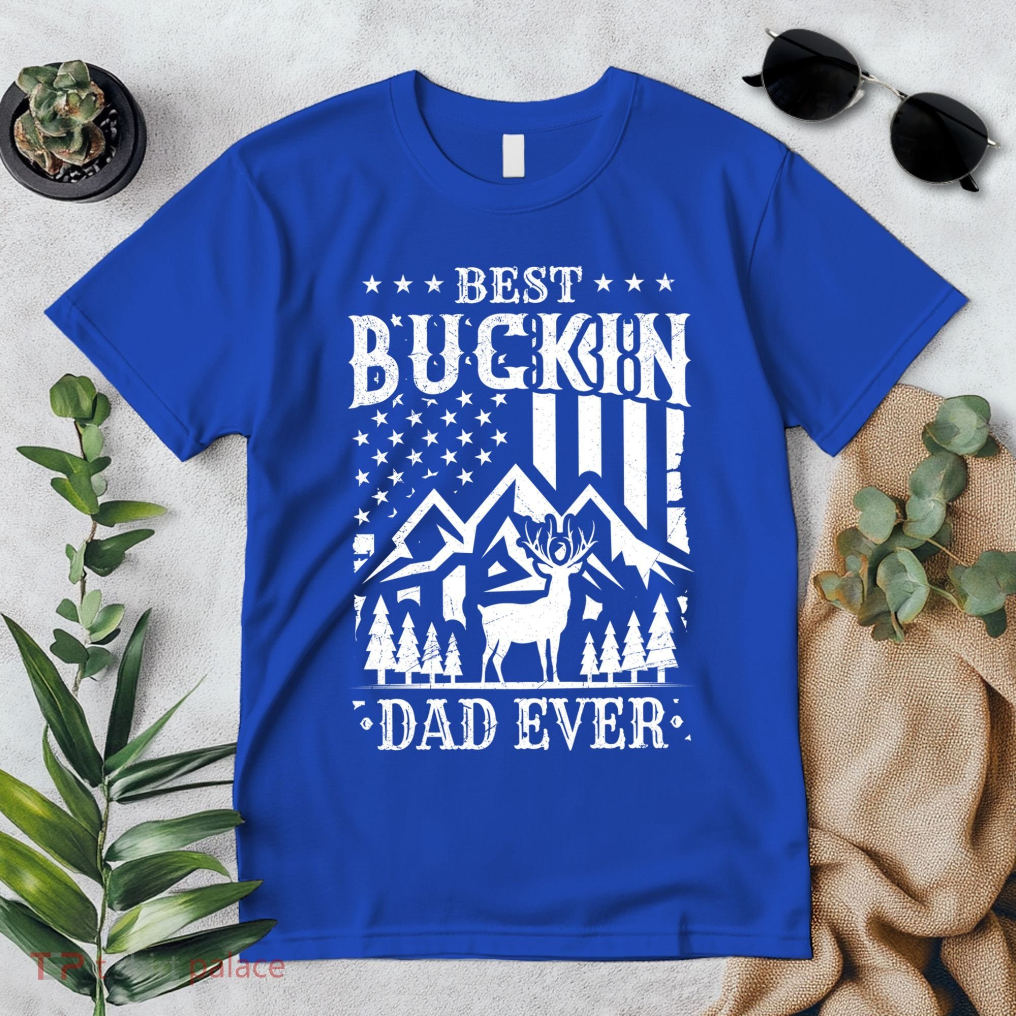 Best Buckin Dad Funny Hunter Father American Flag Gift Premium T-Shirt