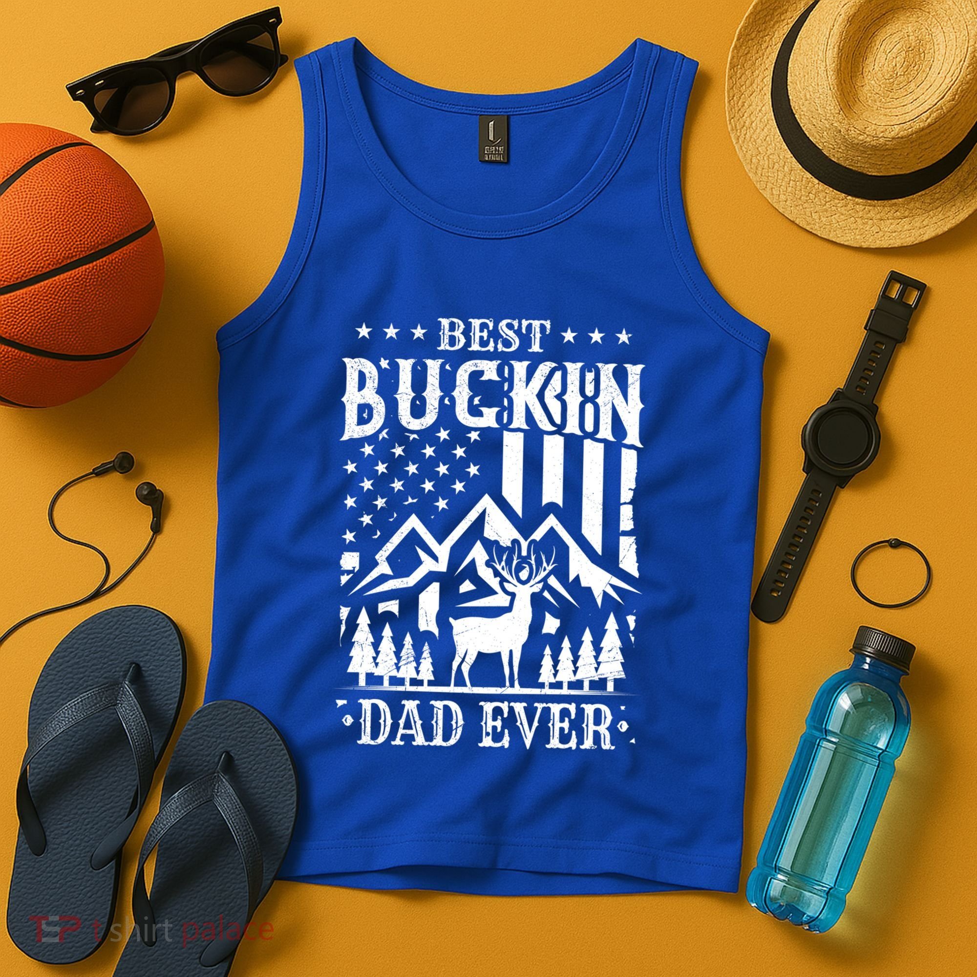 Best Buckin Dad Funny Hunter Father American Flag Gift Tank Top