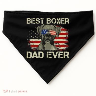 Best Boxer Dad Ever Dog Lover American Flag Gift USA-Made Doggie Bandana