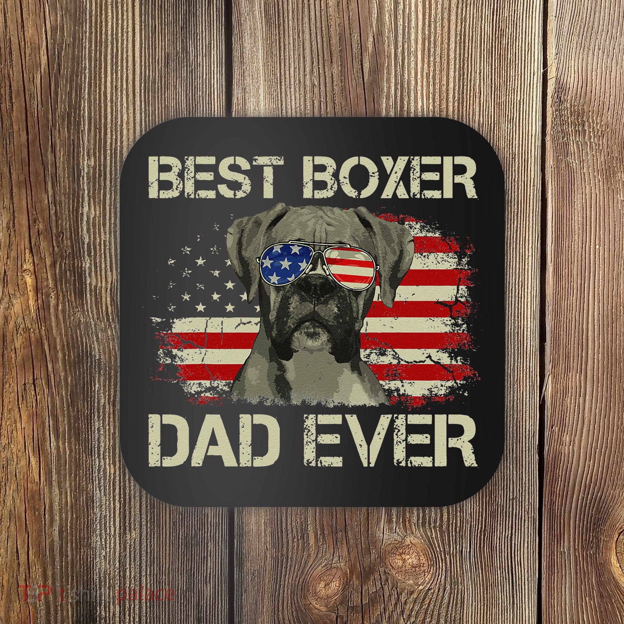 Best Boxer Dad Ever Dog Lover American Flag Gift Coaster