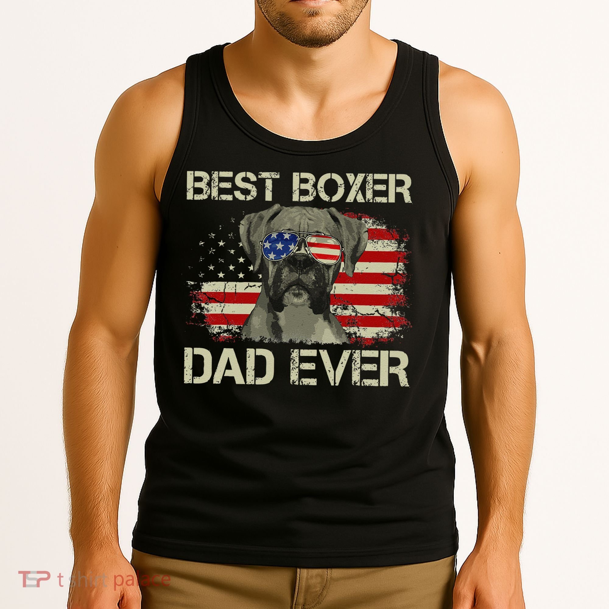 Best Boxer Dad Ever Dog Lover American Flag Gift Tank Top