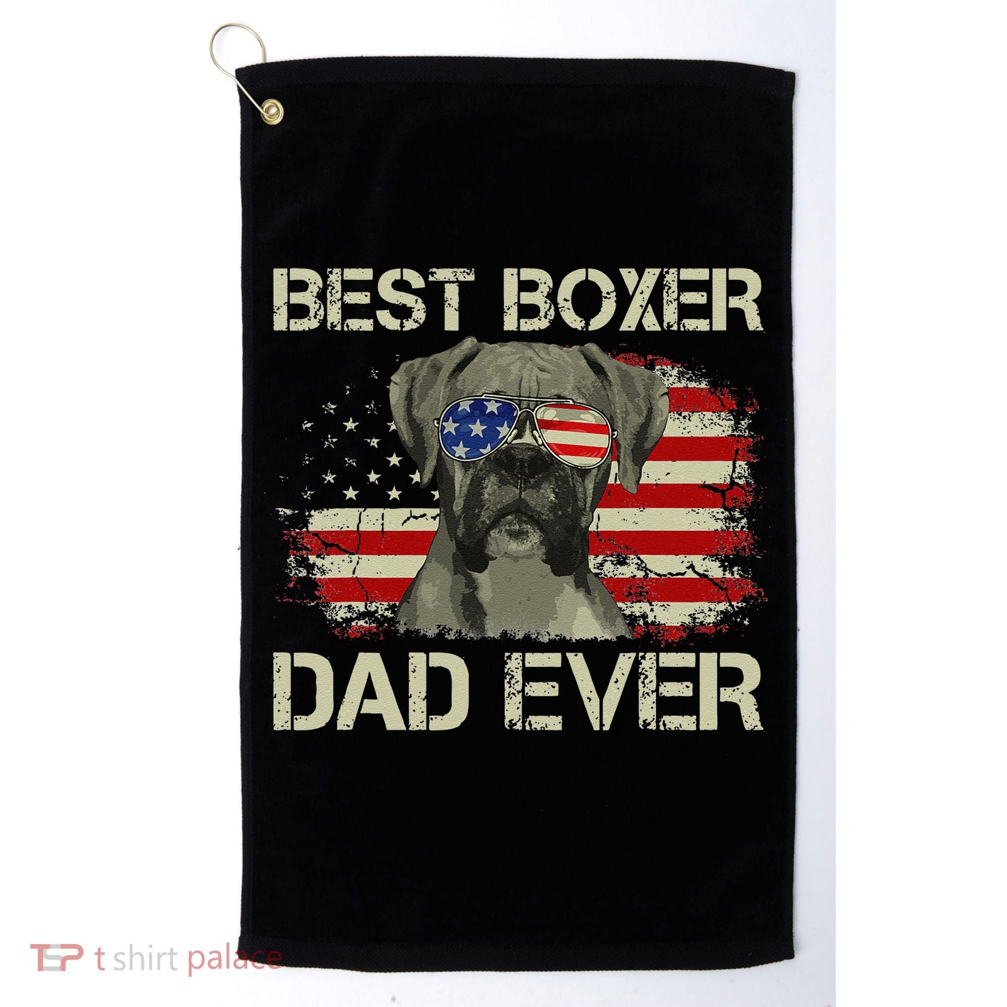 Best Boxer Dad Ever Dog Lover American Flag Gift Golf Towel