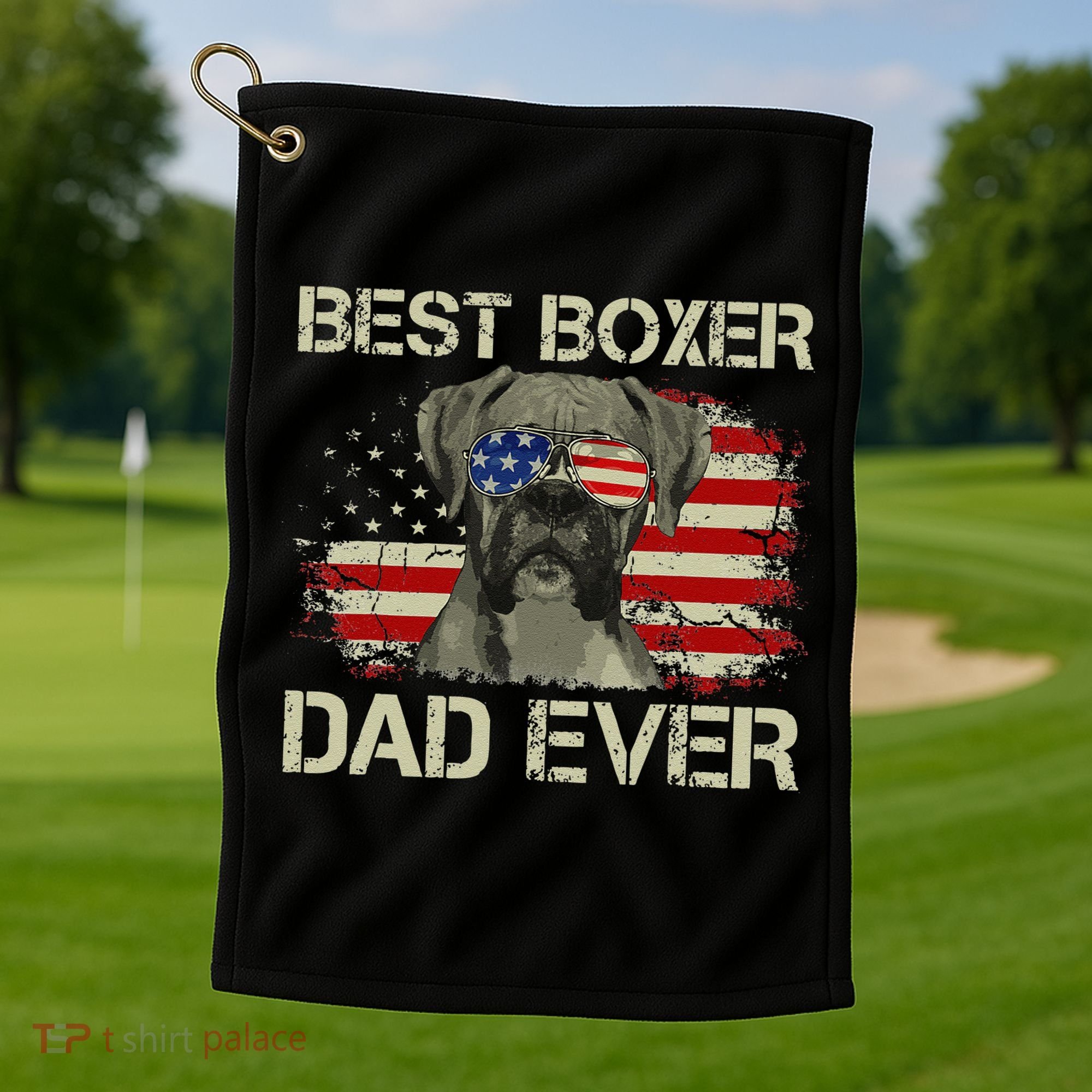 Best Boxer Dad Ever Dog Lover American Flag Gift Golf Towel