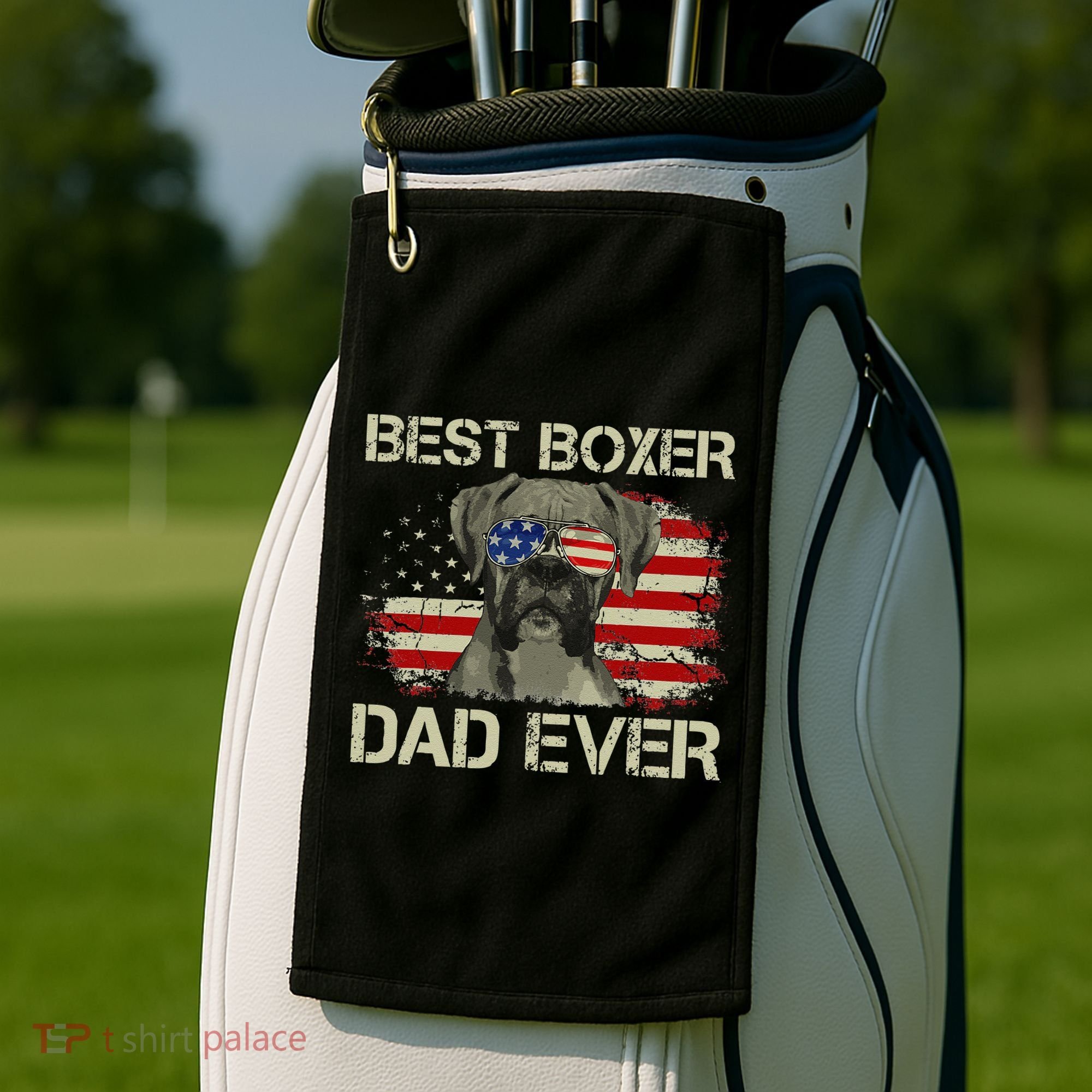 Best Boxer Dad Ever Dog Lover American Flag Gift Golf Towel