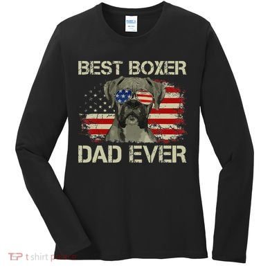Best Boxer Dad Ever Dog Lover American Flag Gift Women's Long Sleeve Shirt
