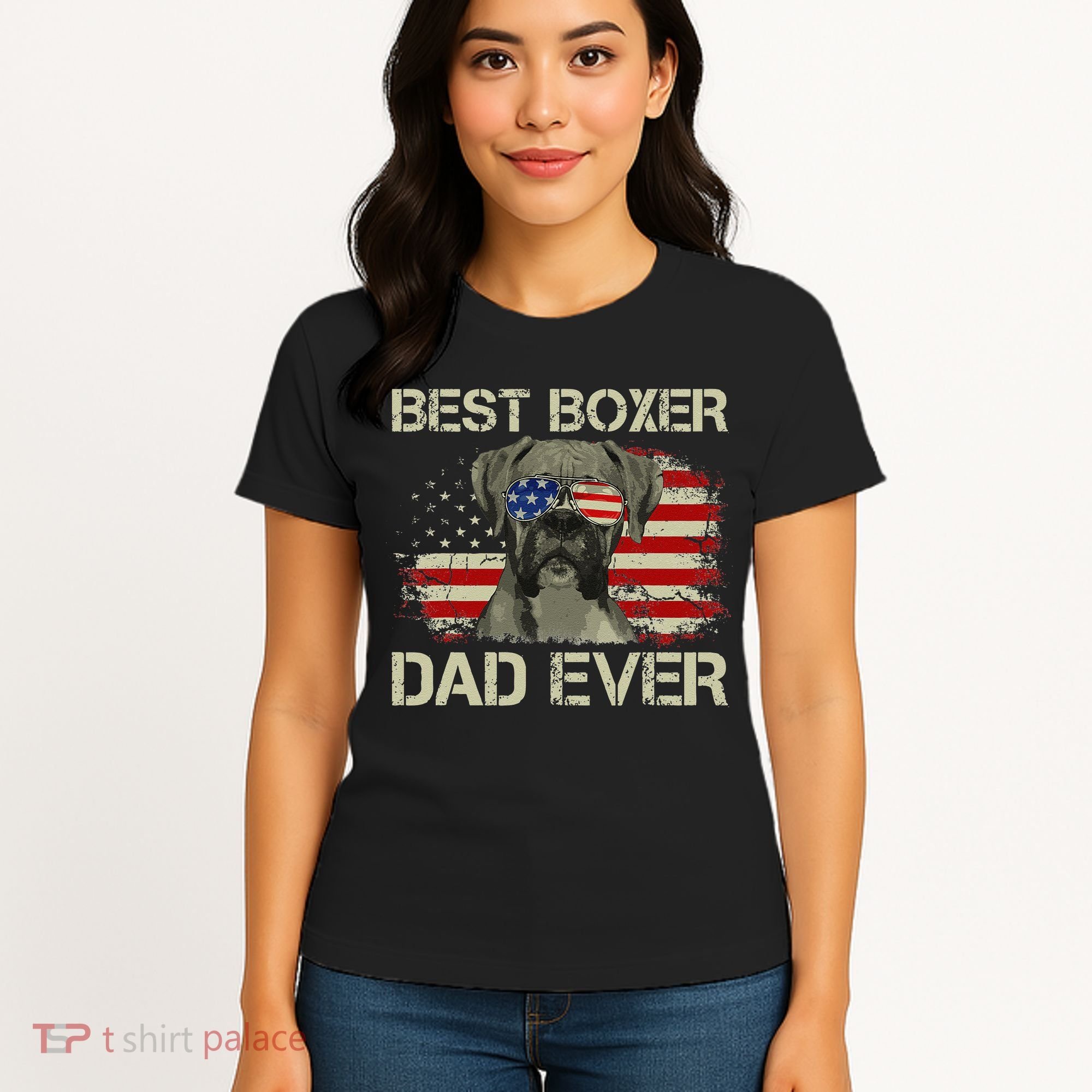 Best Boxer Dad Ever Dog Lover American Flag Gift Women's T-Shirt