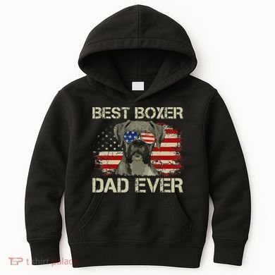 Best Boxer Dad Ever Dog Lover American Flag Gift Kids Hoodie