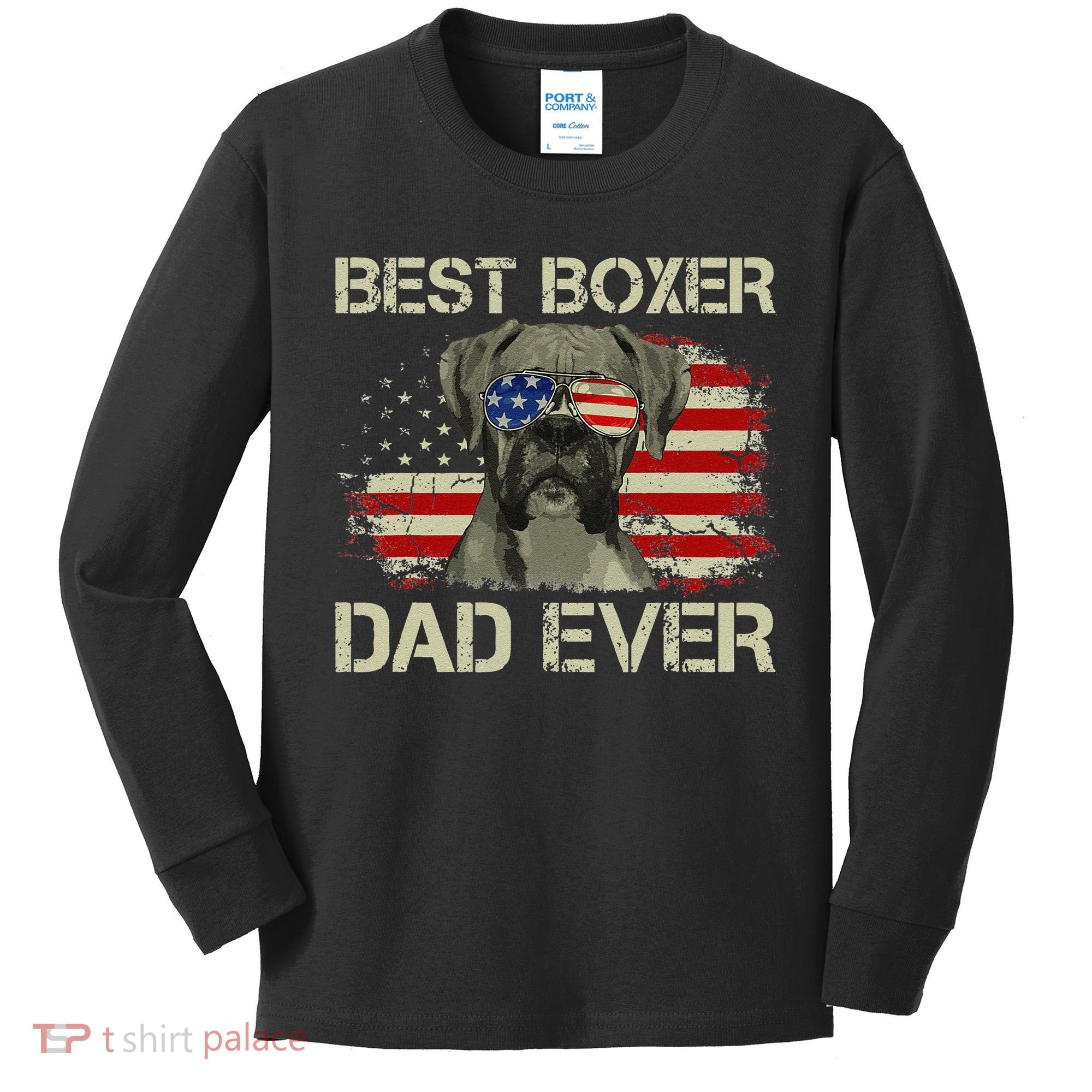 Best Boxer Dad Ever Dog Lover American Flag Gift Kids Long Sleeve Shirt