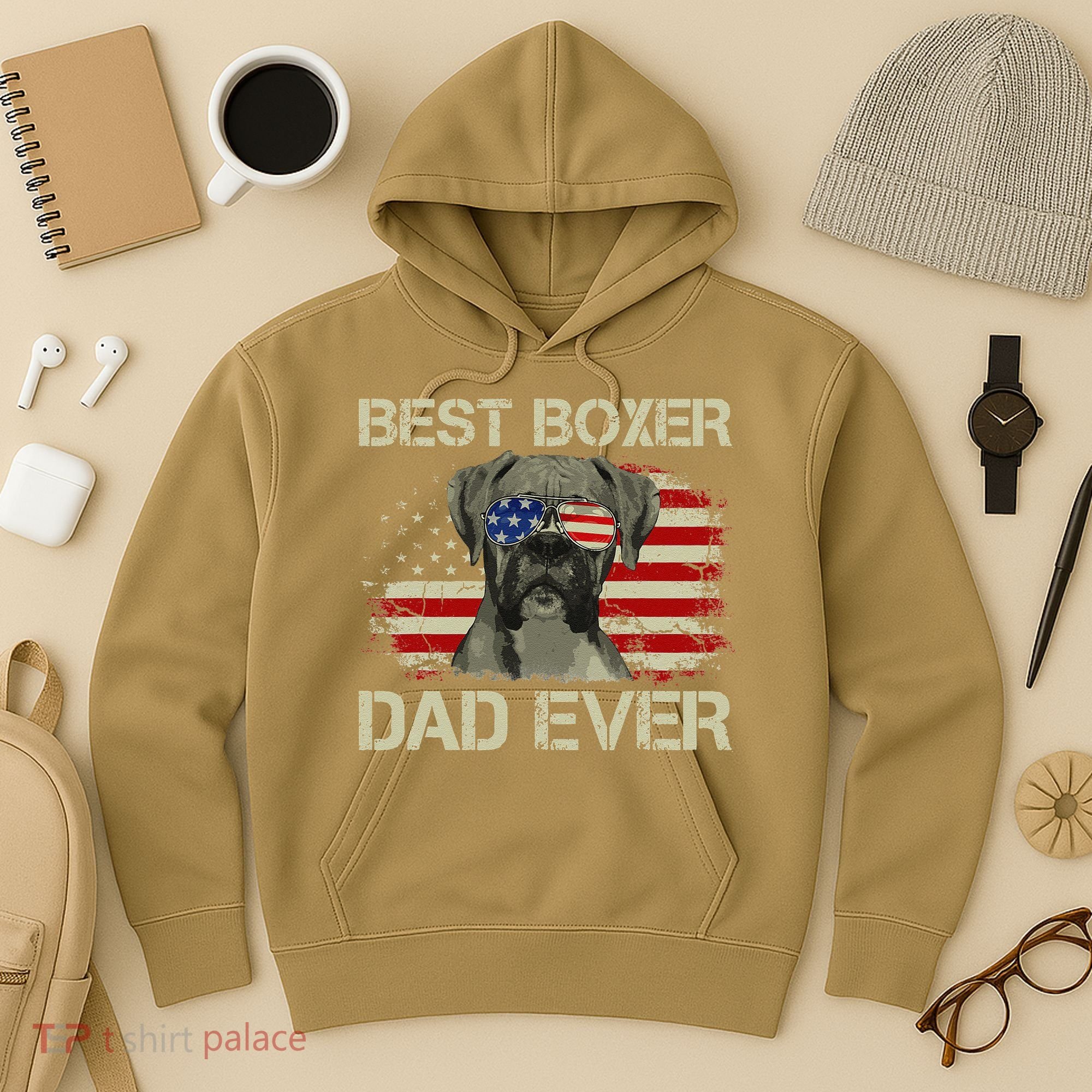Best Boxer Dad Ever Dog Lover American Flag Gift Hoodie