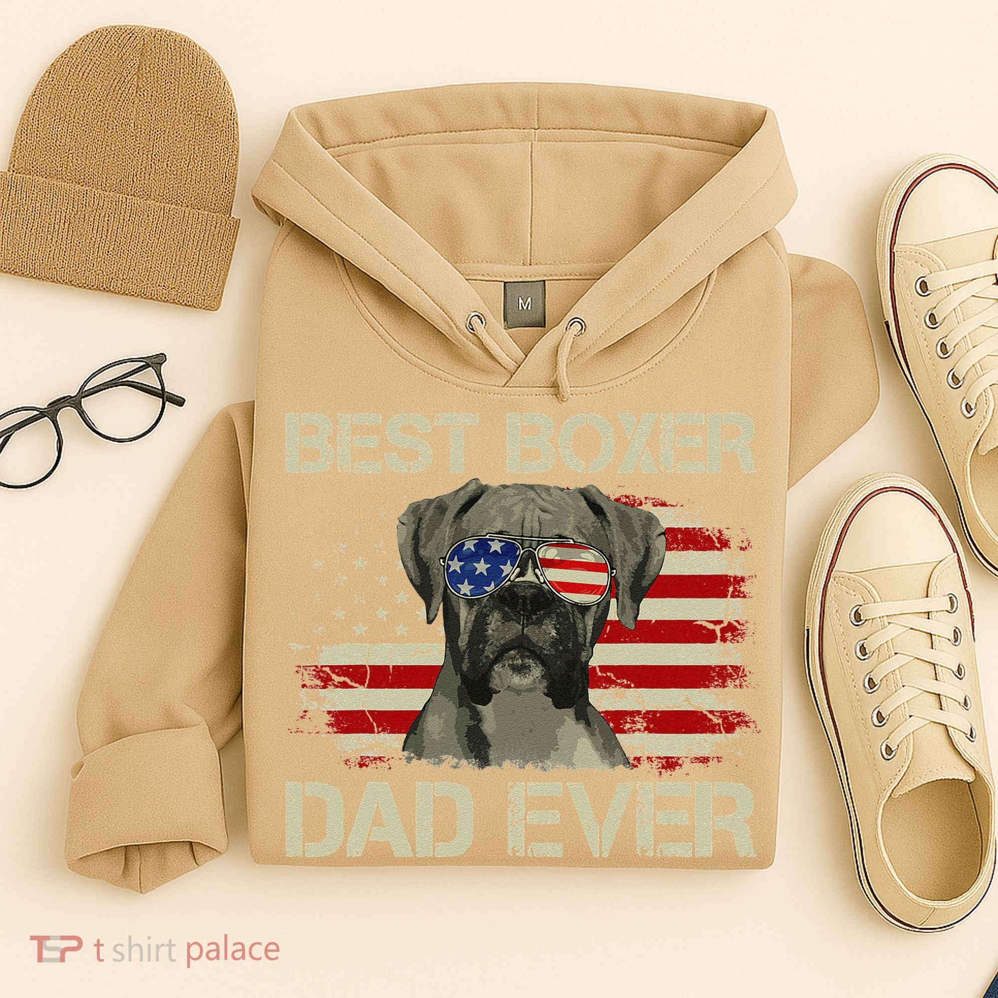 Best Boxer Dad Ever Dog Lover American Flag Gift Hoodie