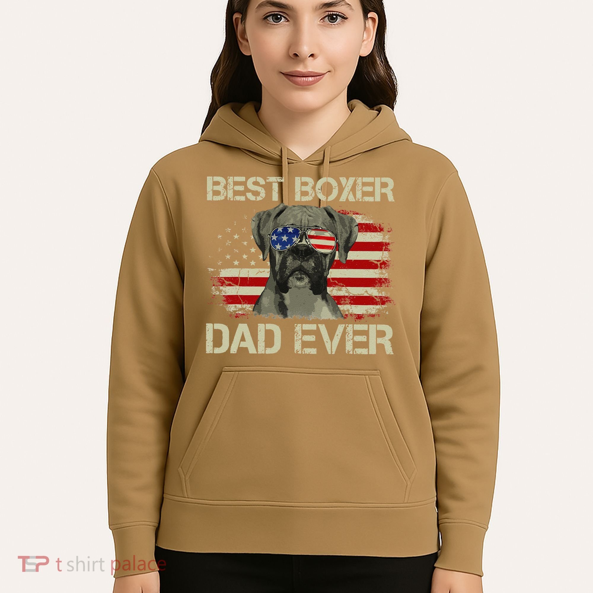 Best Boxer Dad Ever Dog Lover American Flag Gift Hoodie