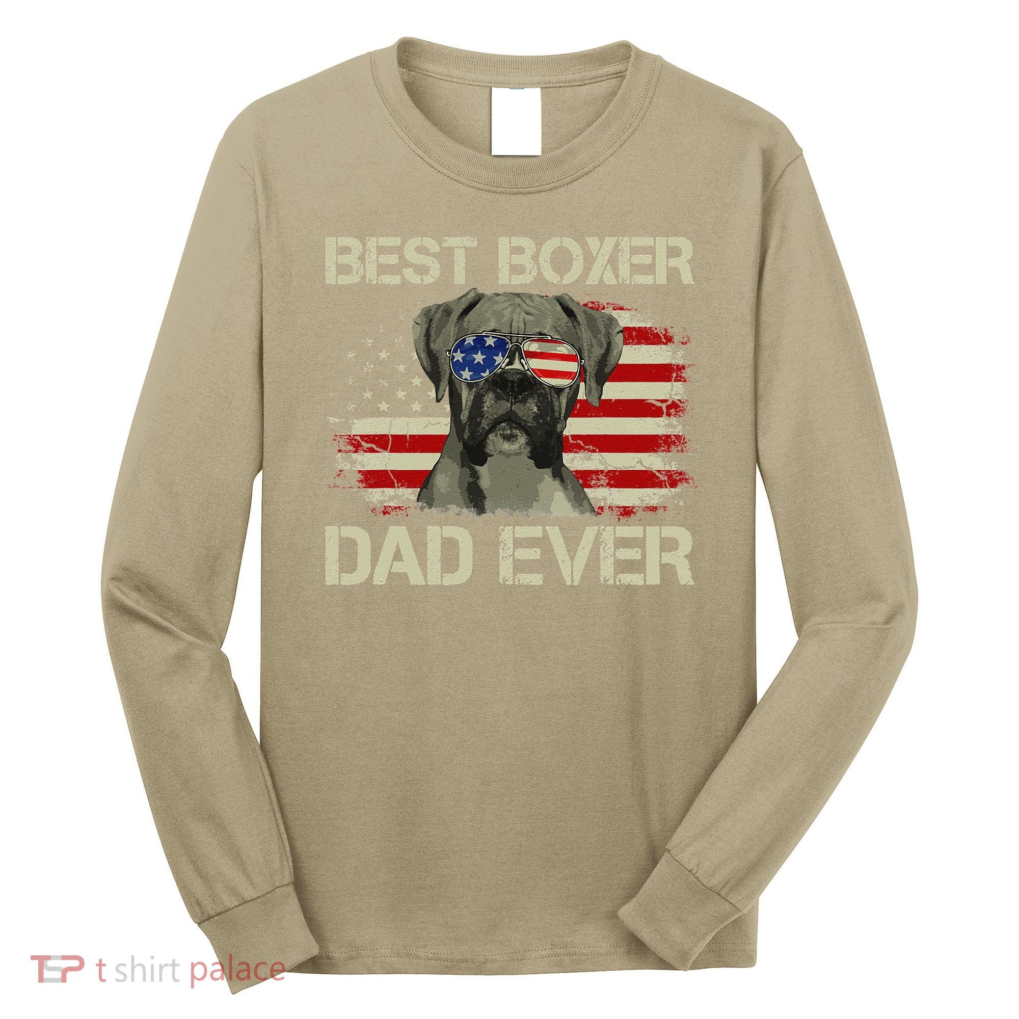 Best Boxer Dad Ever Dog Lover American Flag Gift Long Sleeve Shirt