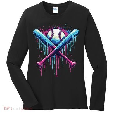 Baseball Bat Drip Funny Graphic Women's Long Sleeve Shirt