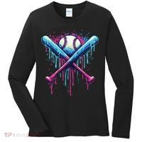 Baseball Bat Drip Funny Graphic Women's Long Sleeve Shirt thumb 0