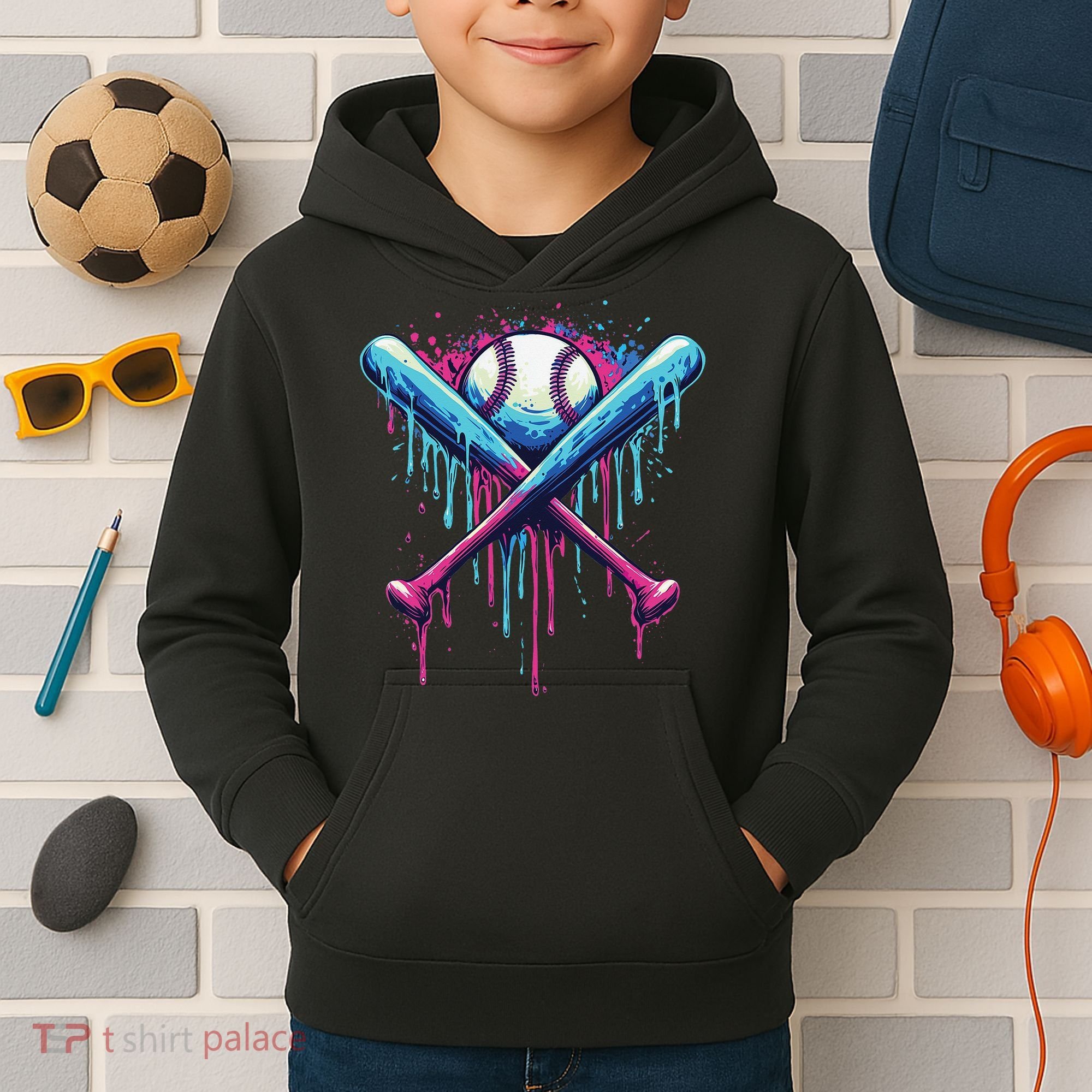 Baseball Bat Drip Funny Graphic Kids Hoodie