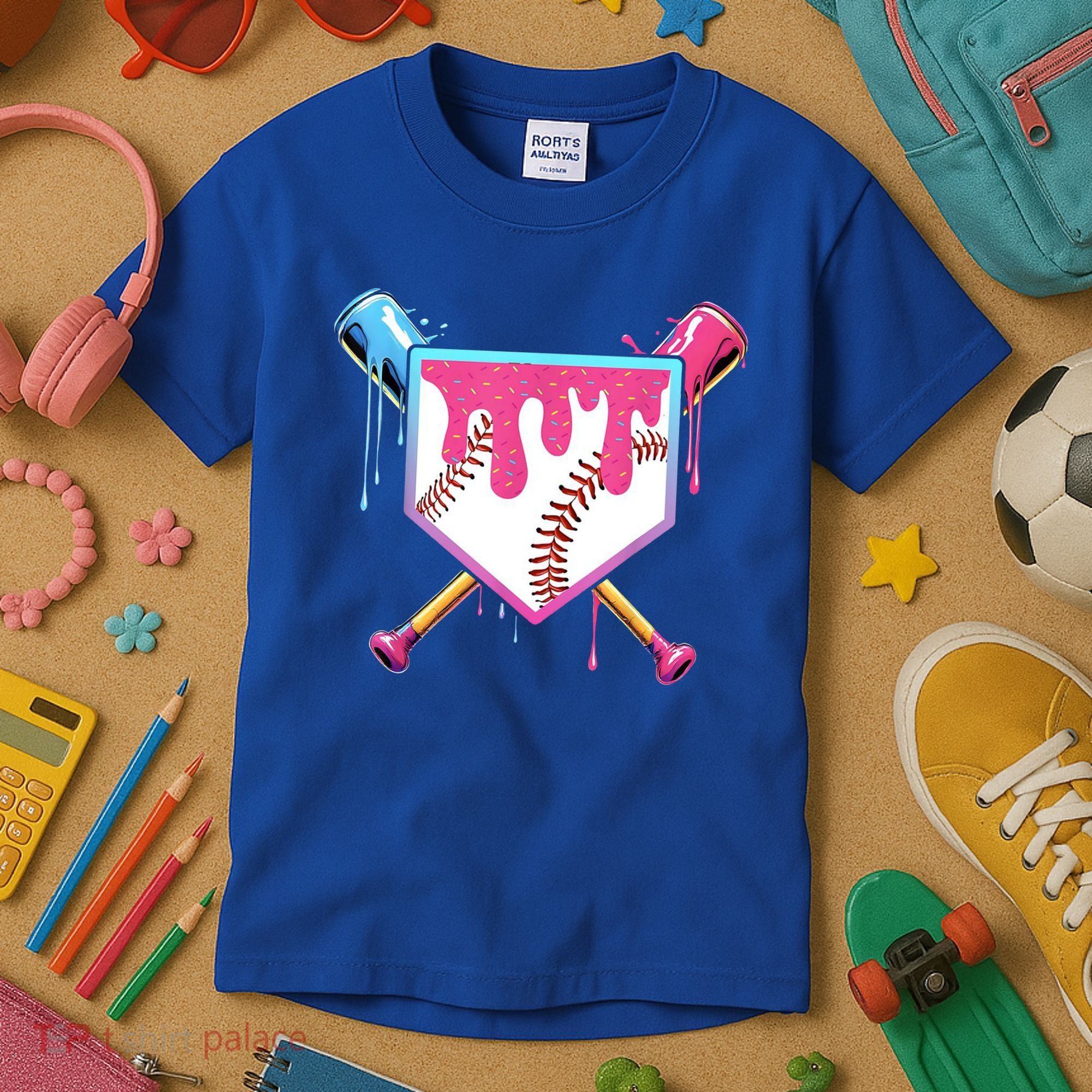 Baseball Base Drip Ice Cream Sports Fan Kids T-Shirt