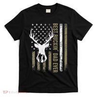 Best Buckin Dad Ever Deer Hunting Fathers Day American Flag T-Shirt thumb 0